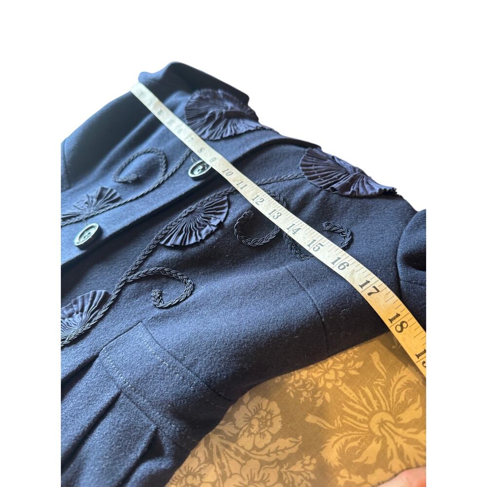 Anthropologie Elevenses Size 6 Navy Wool Blend Embroidered Floral Swing Coat - Picture 5 of 10